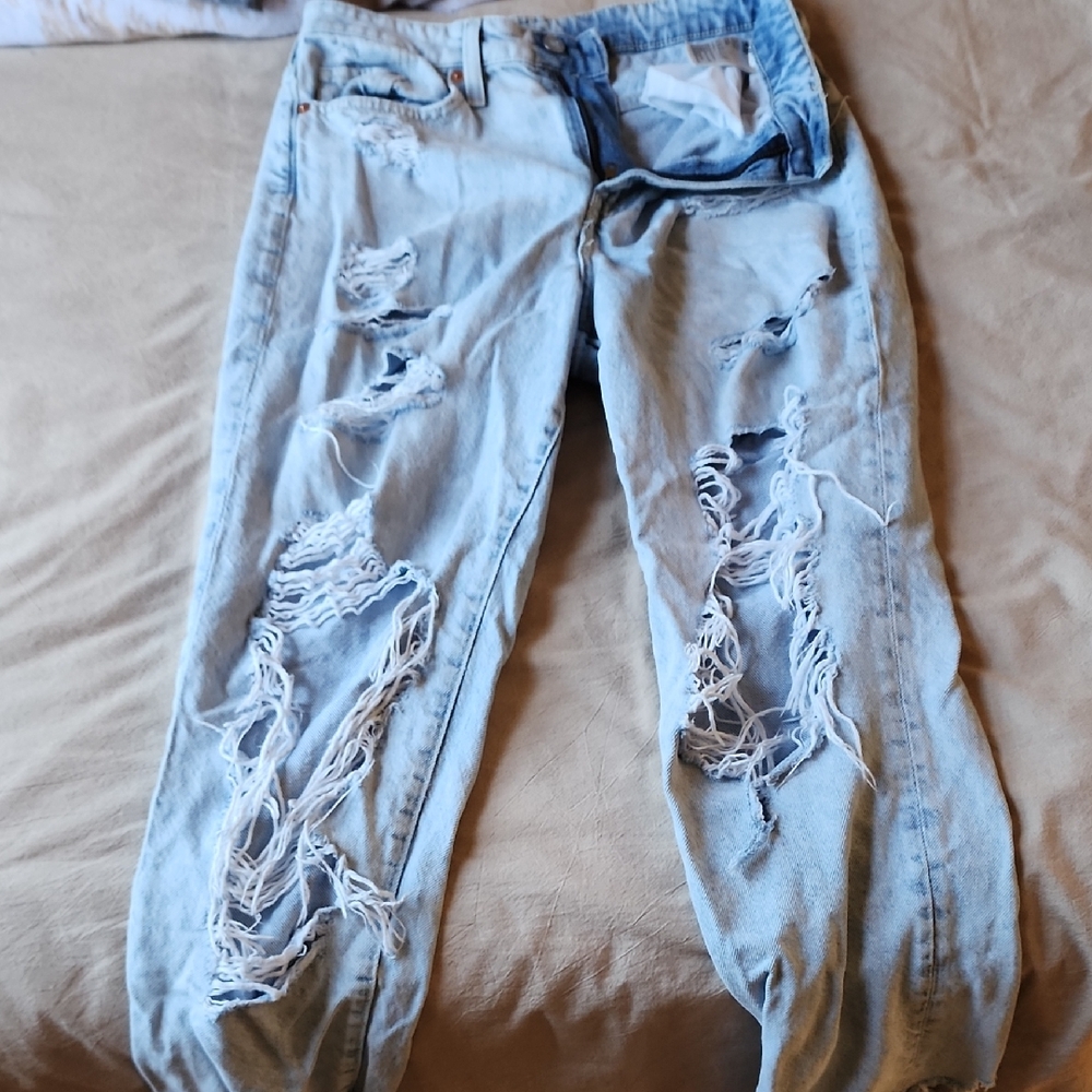 H&M Light Blue Distressed Flare Jeans
